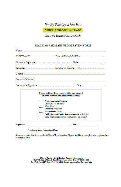 teaching assistant registration form