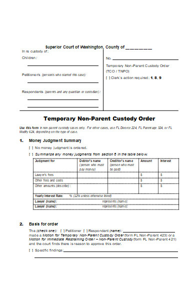 temporary non parent custody order form