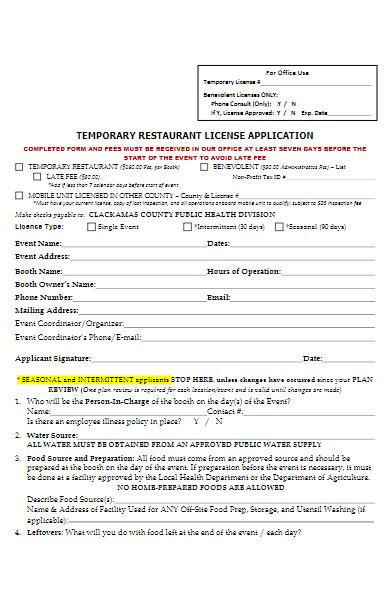 temporary restaurant license application form