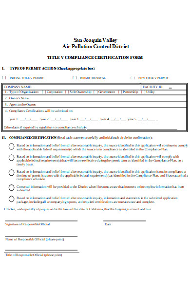 title compliance certification form