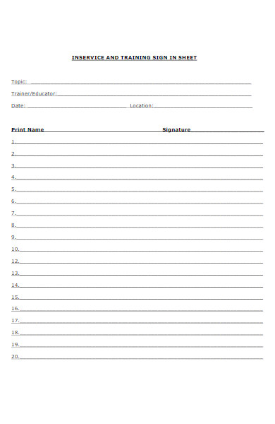 training sign in sheet form