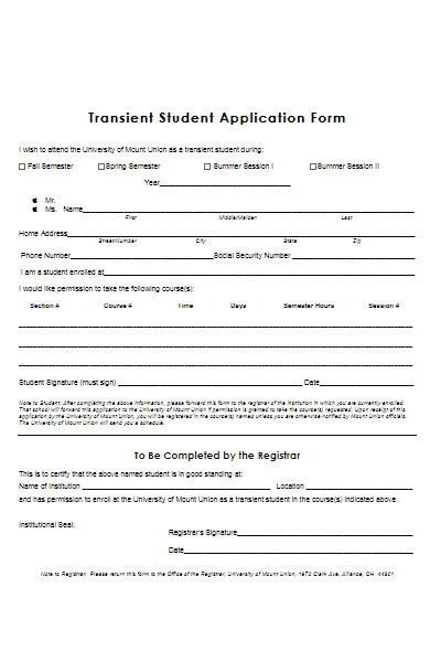transient student application form