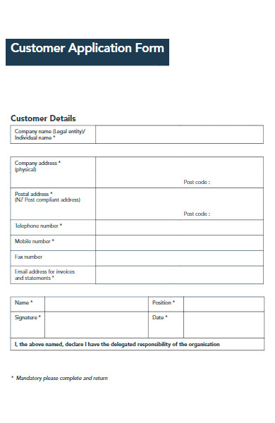 transport customer application form