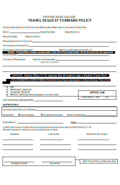 travel request and policy form