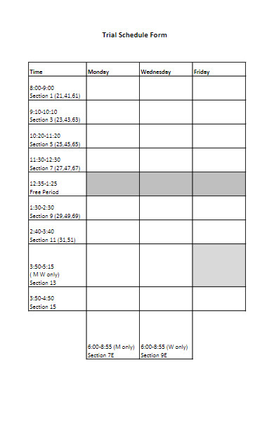 trial schedule form