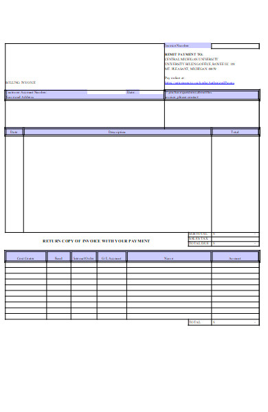 university billing invoice form