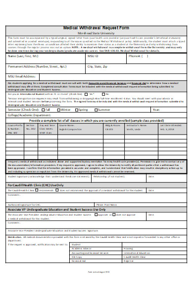 university medical withdrawal request form