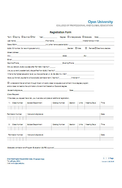 university registration form