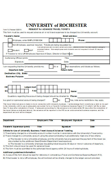 university request form for advance travel tickets