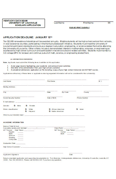 university scholarship application form