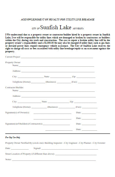 utility line breakage form