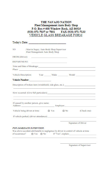 vehicle glass breakage form