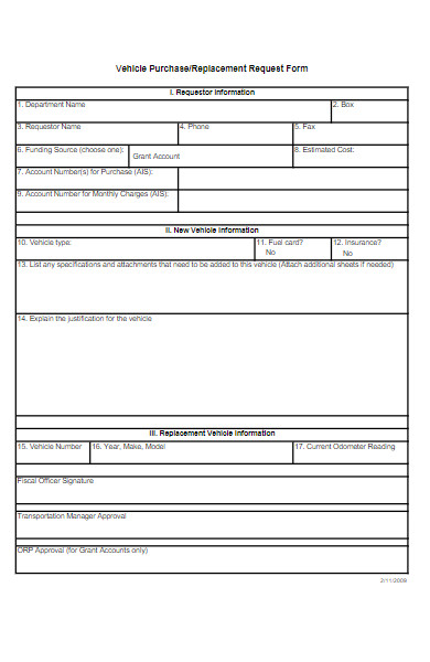 vehicle purchase and replacement request form