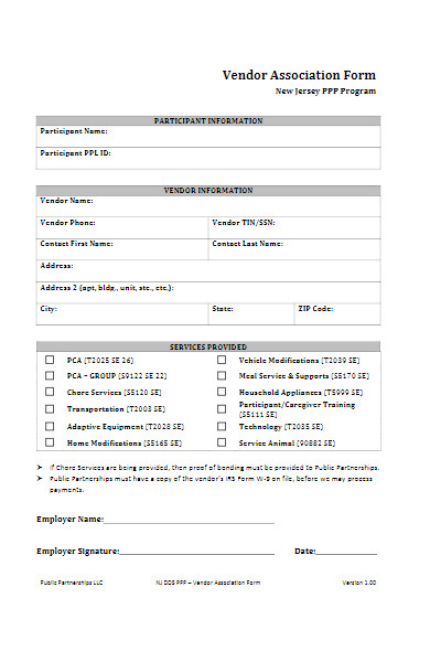 vendor association form