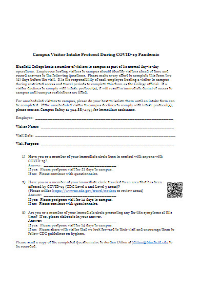 visitor intake protocol during covid 19 form