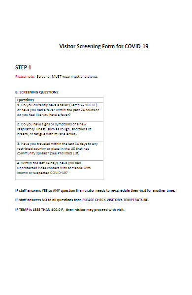 visitor screening forms for covid 19