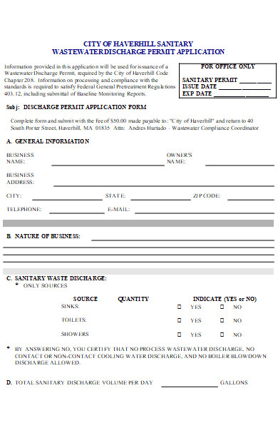 wastewater discharge permit application form