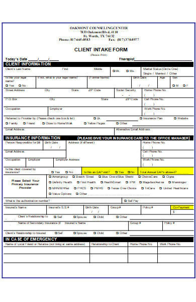 website client intake form format