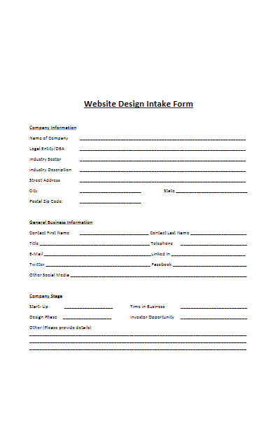 website design intake form