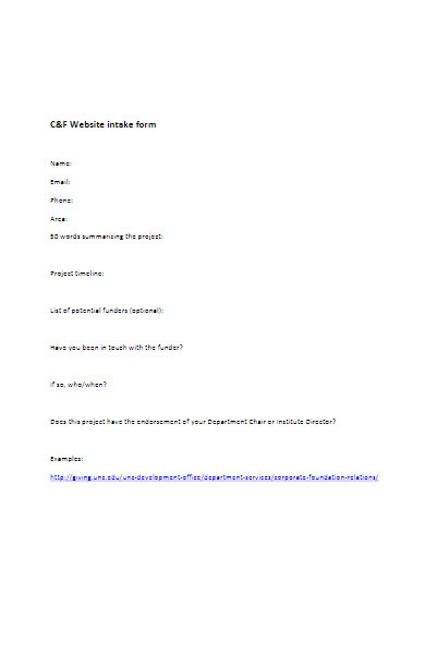 website intake form example