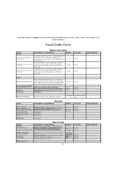 wholesale food order form