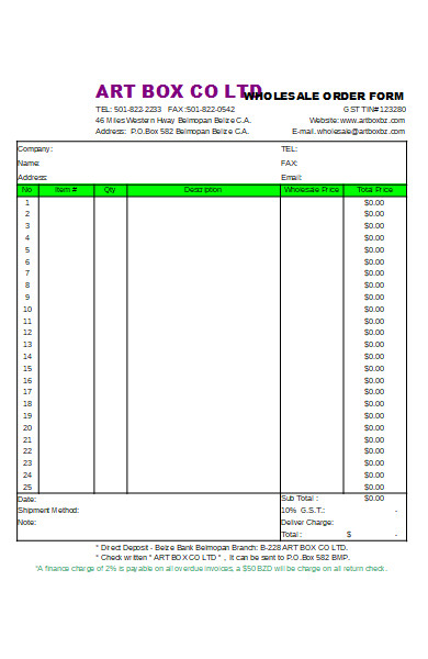 wholesale order form in excel