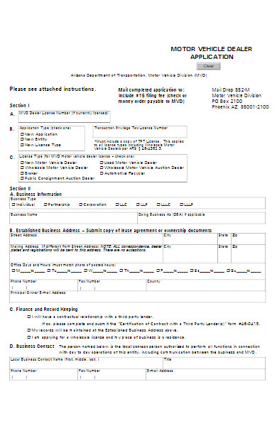 wholesaler motor vehicle dealer application form