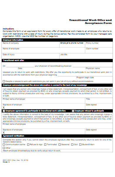 work acceptance form