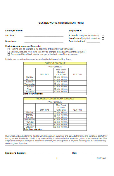 work arrangement application form