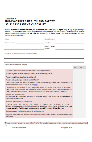 work from home self assistance checklist form