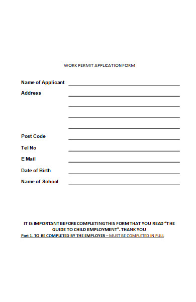 work permit application form example