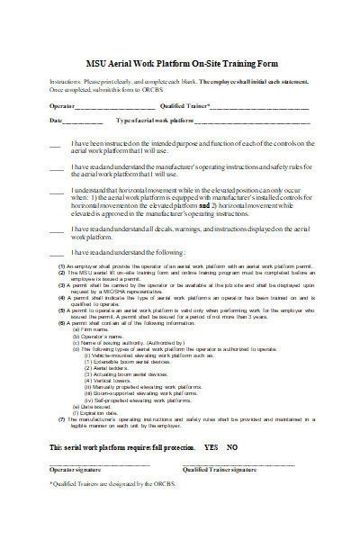 work platform on site training form