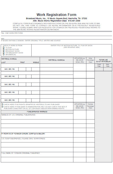 work registration application form