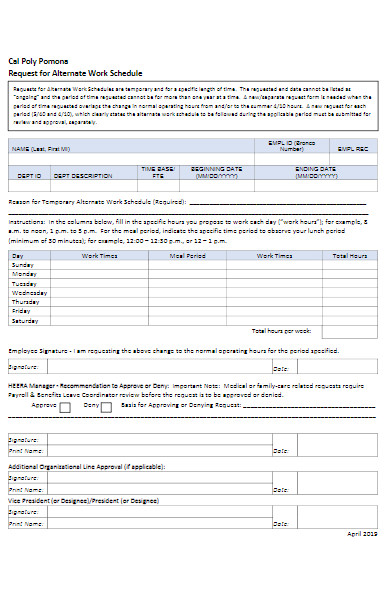 work schedule application form