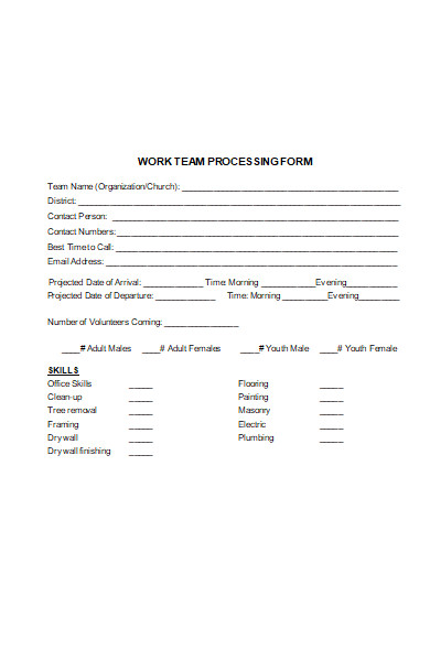 work team processing application form