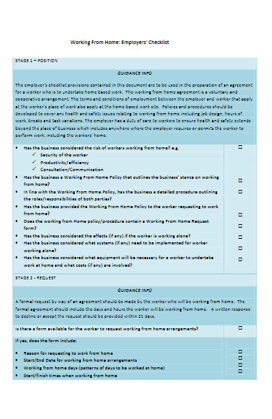 working from home employers checklist form