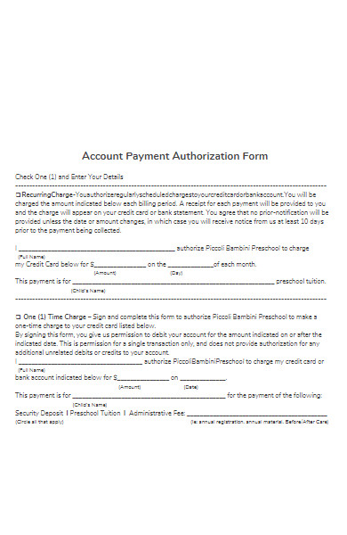 account payment authorization form