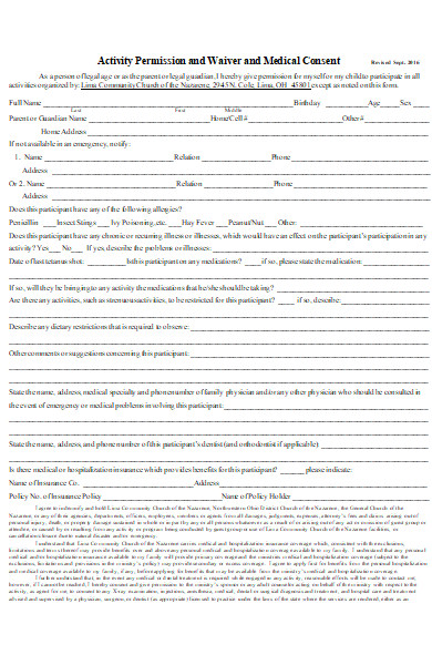 activity permission medical consent form