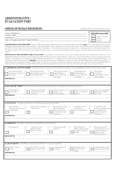 administrative staff evaluation form