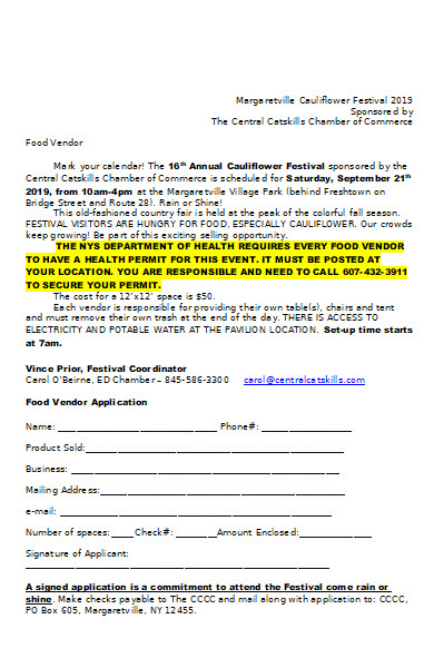 annual food vendor application form