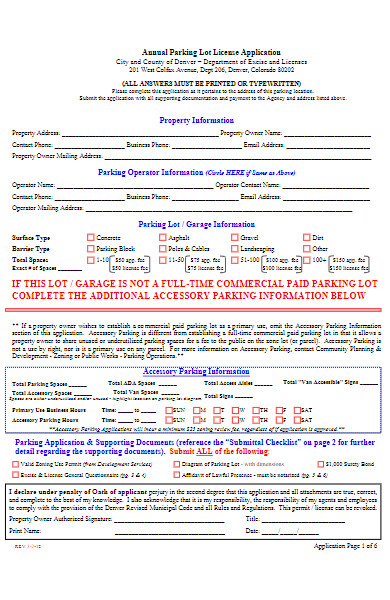 annual parking lot license application form
