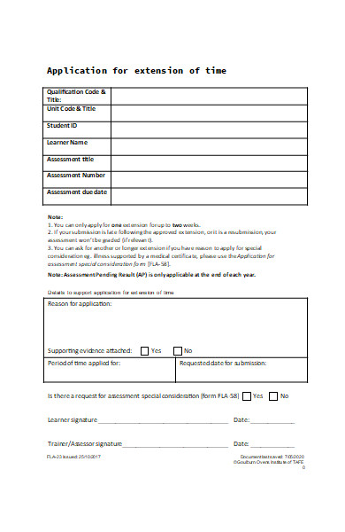 application form for extension of time example