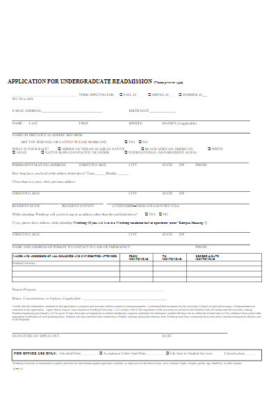 application form for undergraduate readmission