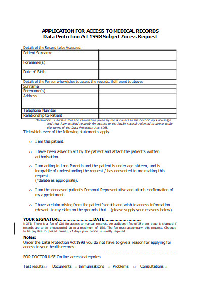 application for access to medical records form