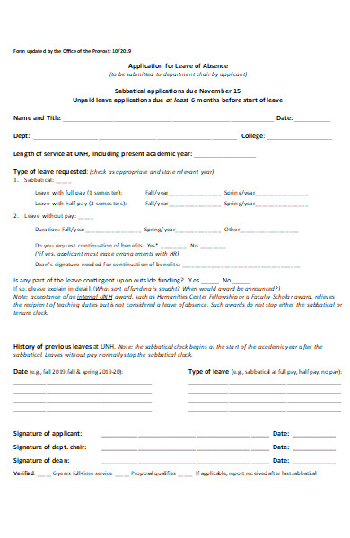 application for leave of absence