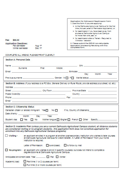 application for readmission form