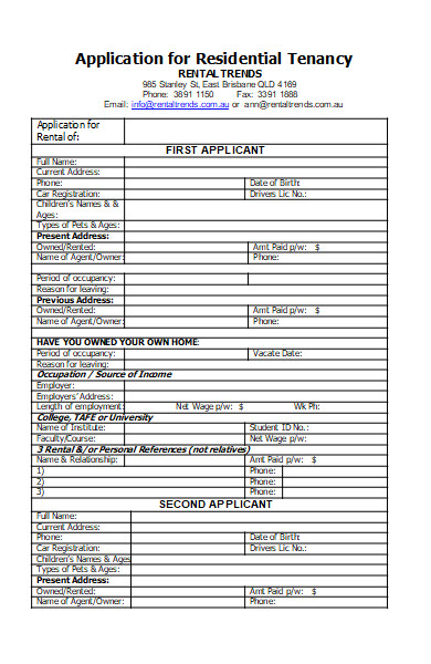 application for residential tenancy form