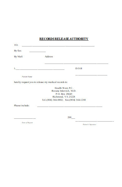 authority medical records release form