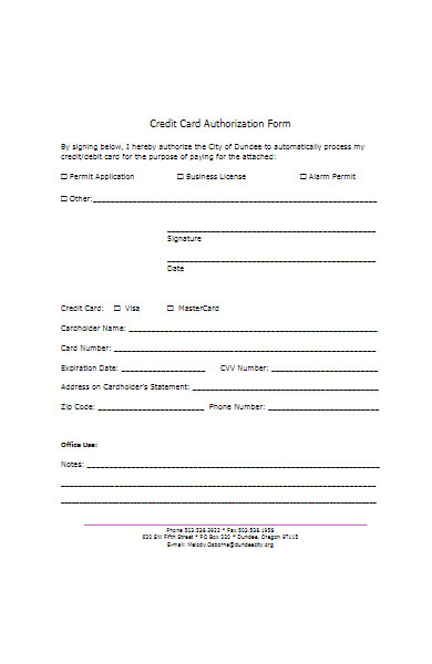authorization form for credit card