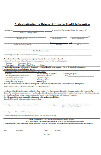 authorization to release protected health information form